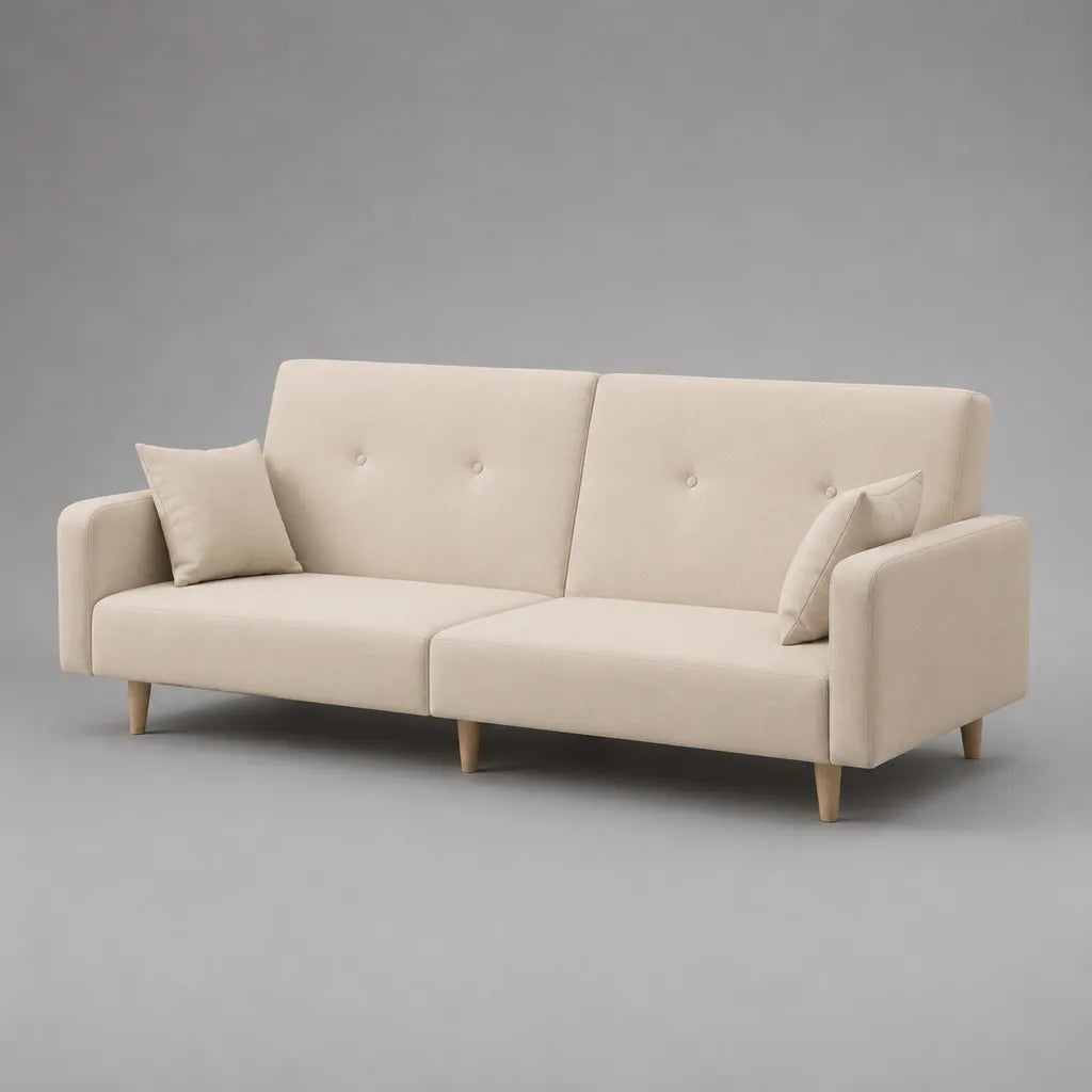 Canapé convertible droit 3 places en tissu beige clair avec dossier rabattable, 182 × 82 × 83 cm