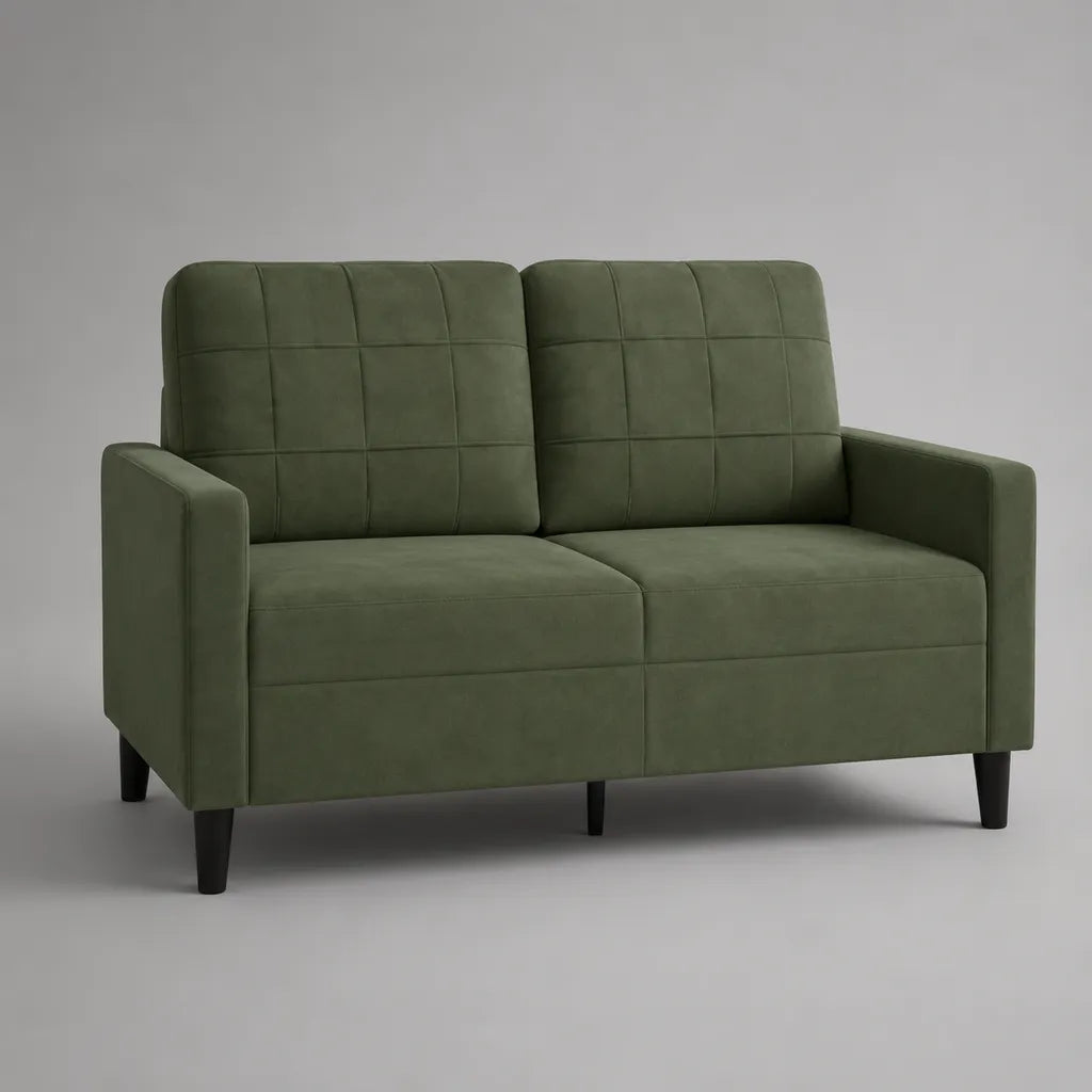 Canapé droit 2 places en microfibre polyester vert olive, 145 × 78 × 86 cm