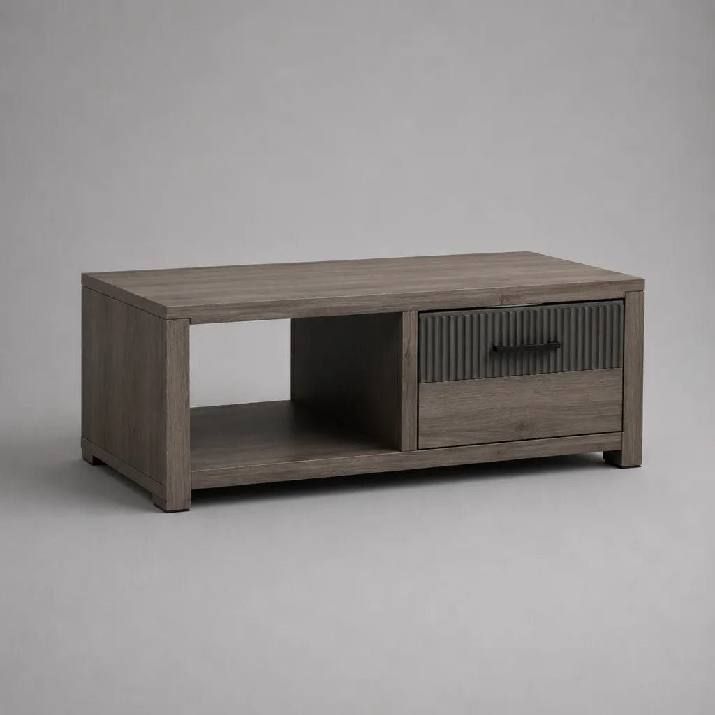Table basse rectangulaire avec rangement en panneaux de particules mélaminés, effet chêne gris et anthracite, 100 × 50 × 45 cm