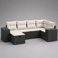 Canapé de jardin d’angle modulable 7 pièces en résine tressée et métal, gris anthracite et écru, 255 × 195 × 75 cm