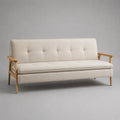 Canapé droit 3 places en polyester beige et bois, 190 × 80 × 84 cm