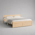 Cadre de lit double en pin massif, bois naturel clair, couchage 160 × 200 cm, dimensions 209 × 168 × 90 cm