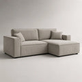 Canapé d’angle 3 places en velours côtelé polyester beige grège avec méridienne à droite, 230 × 155 × 85 cm