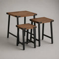 Lot de 3 tables gigognes rectangulaires en MDF et acier, brun noyer et noir, 55 × 40 × 60 cm, 45 × 35 × 50 cm et 35 × 30 × 40 cm