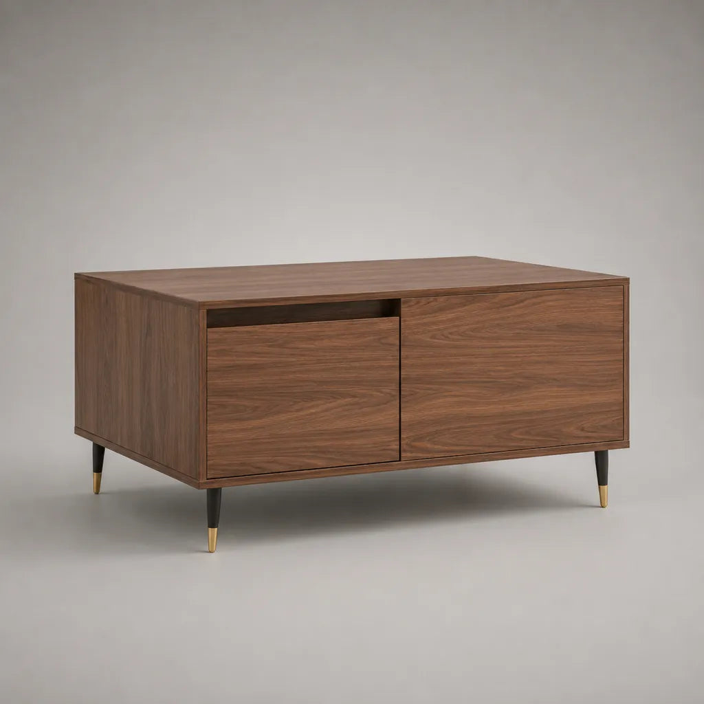 Table basse rectangulaire avec rangement en MDF plaqué noyer marron, 100 × 55 × 50 cm